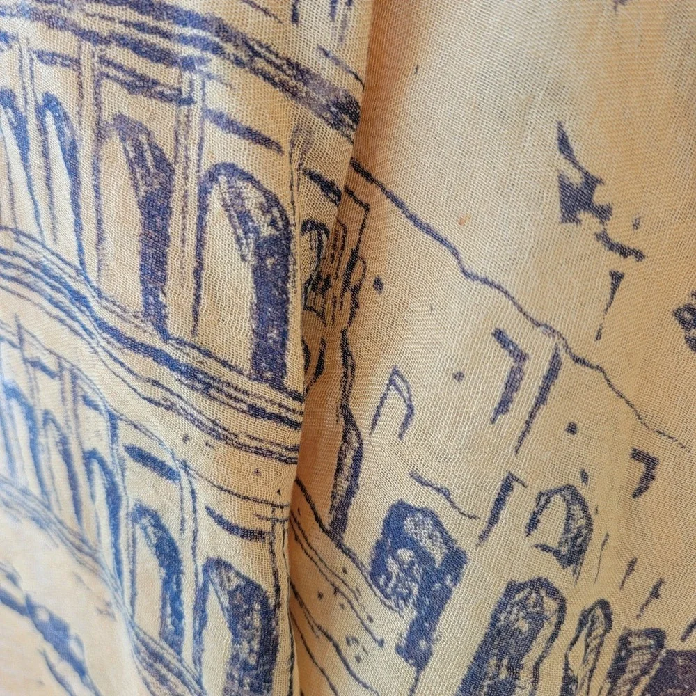 Rome Italy Themed Scarf Mustard Yellow Cotton Blend with a Sheer 70